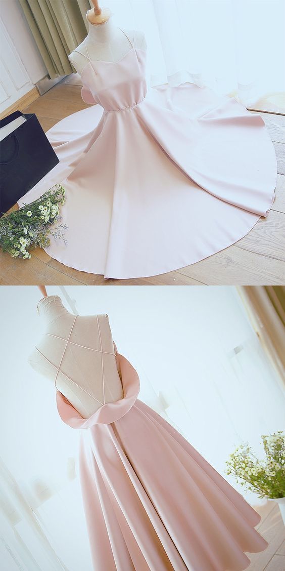 Pink Party Dress,Strappy A-Line Party Dress,Backless Party Dress,Tea Length Short Prom Dresses   cg10501