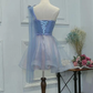 One Shoulder Tulle Sweetheart Party Dress, Short Blue Homecoming Dress   cg10511