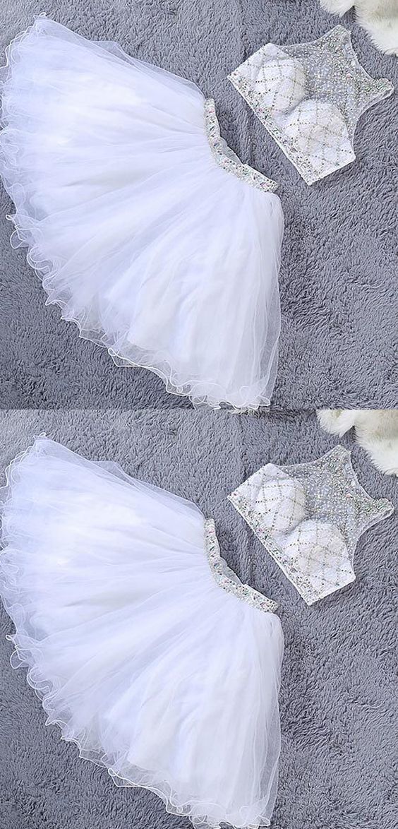 Luxury Two Pieces White Beaded Crystal Short Homecoming Dress    cg10620