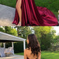 sexy dark red stain long prom dresses with split, cheap backless party dress cg1064