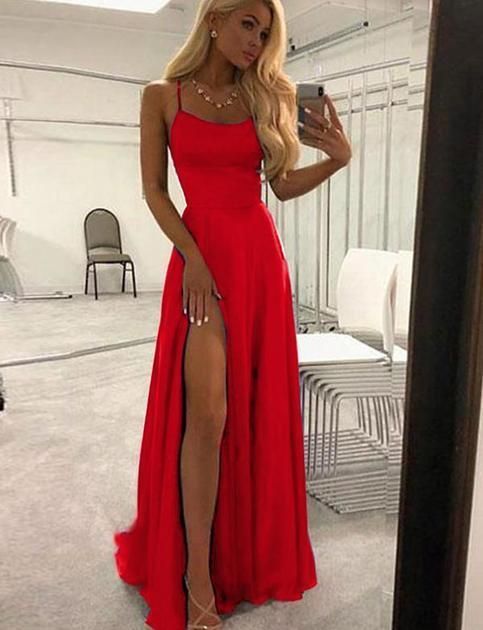 Simple Red Long Prom Dresses Split Front Evening Party Dresses    cg10705