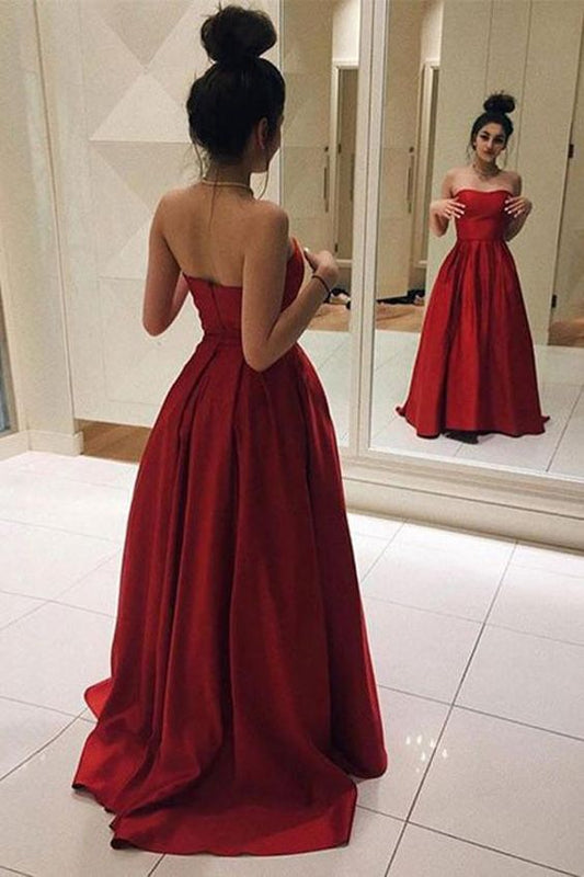 Red Prom Dress, Long Prom Dress, Elegant Prom Dress, Strapless Prom Dress, A Line Prom Gowns cg1072