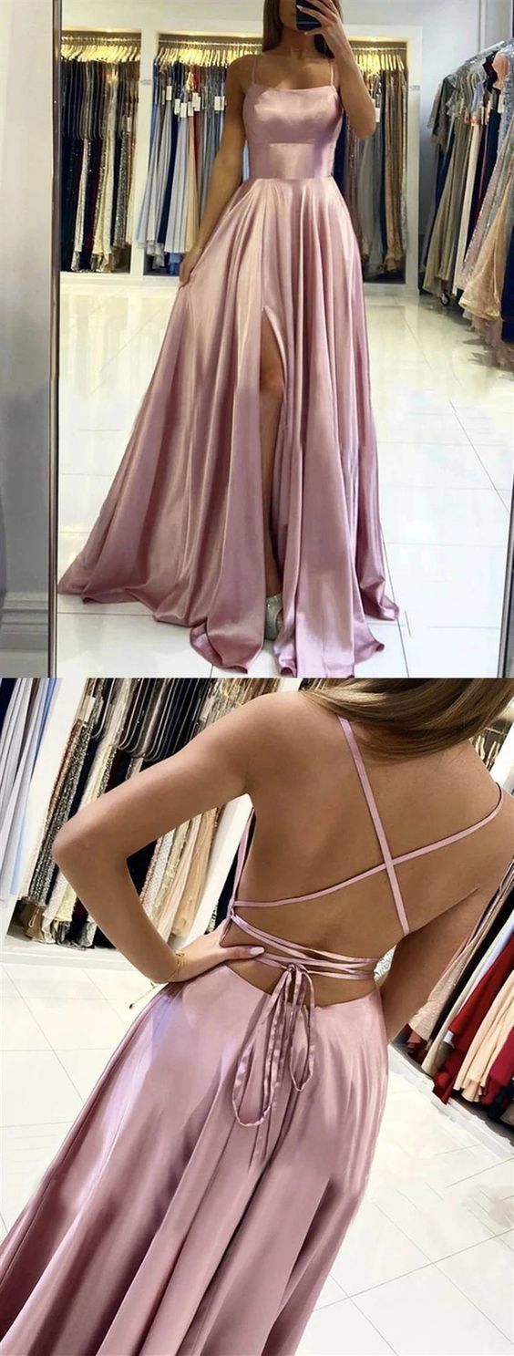 Dusty Pink Backless Long Prom Dresses, Dusty Pink Open Back Long Formal Evening Dresses  cg10723