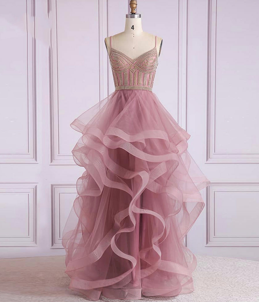 A LINE TULLE BEADS LONG PROM DRESS FORMAL DRESS   cg10758