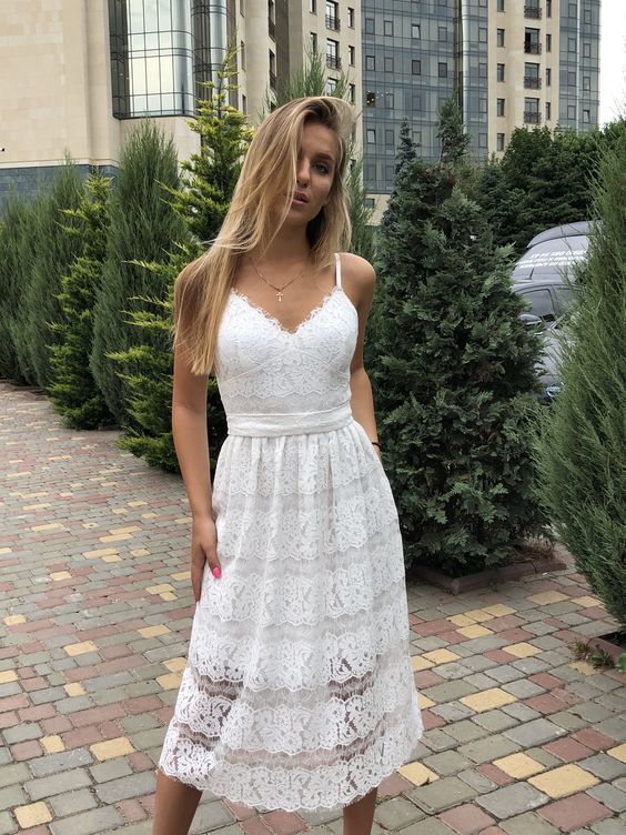 White Lace Homecoming Dress   cg10778