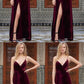 Sexy A Line Spaghetti Straps Backless High Slit Burgundy Velvet Prom/Evening Dress cg1080
