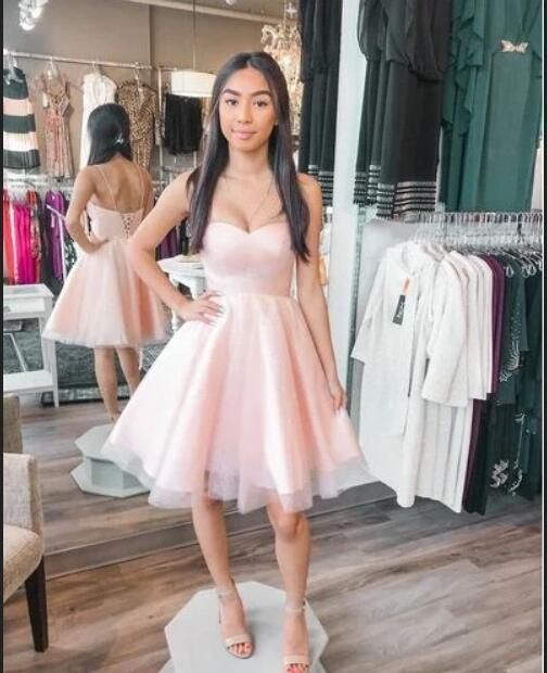 Elegant Tulle Pink Short Homecoming Dress   cg10860