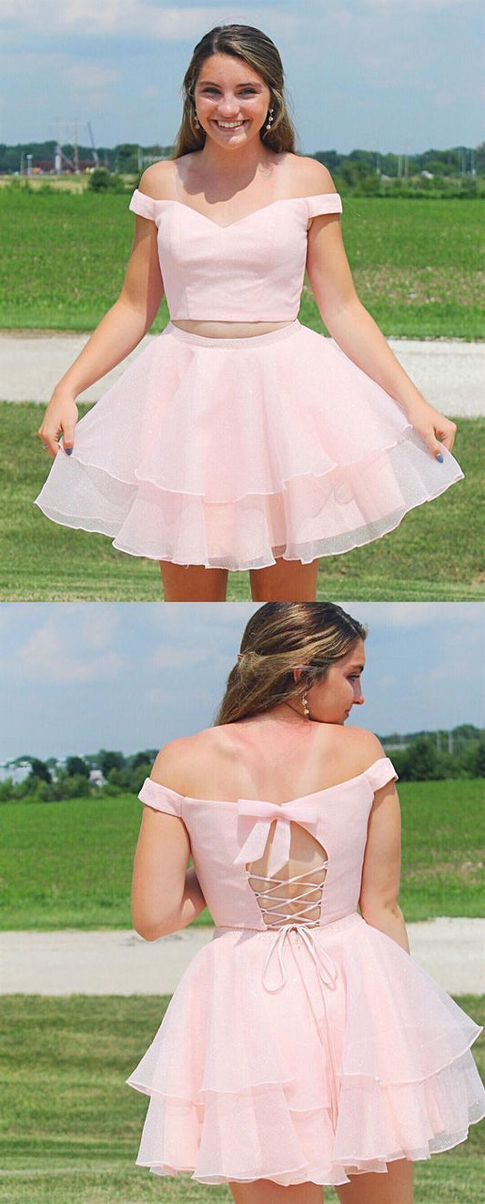 2 pieces short homecoming dresses, modest pink hoco dresses   cg10866