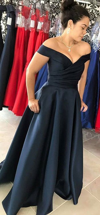 Off The Shoulder Long Navy Prom Dress   cg10913