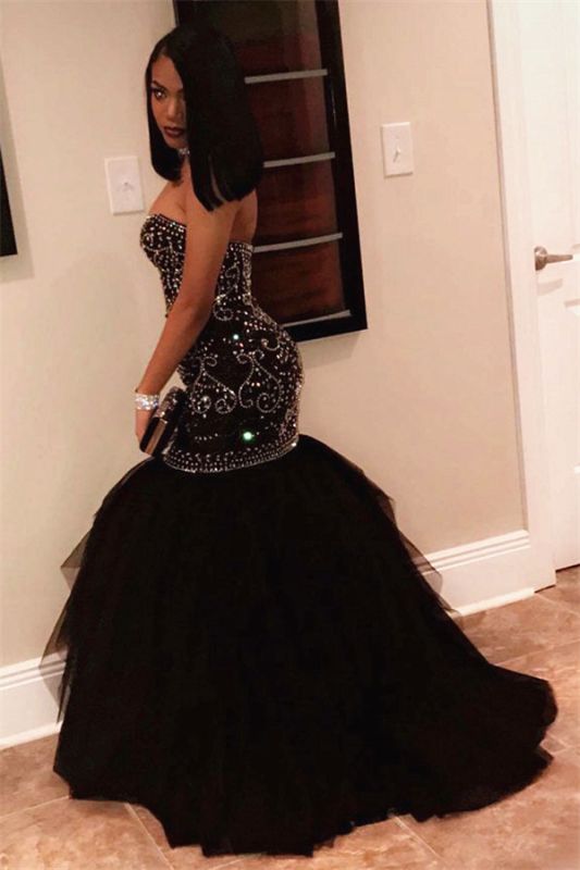 Long Sweetheart Beads Prom Dresses | Mermaid Black Sequins Cheap Formal Gowns   cg10948