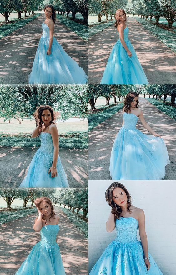 strapless blue long prom gown   cg10991