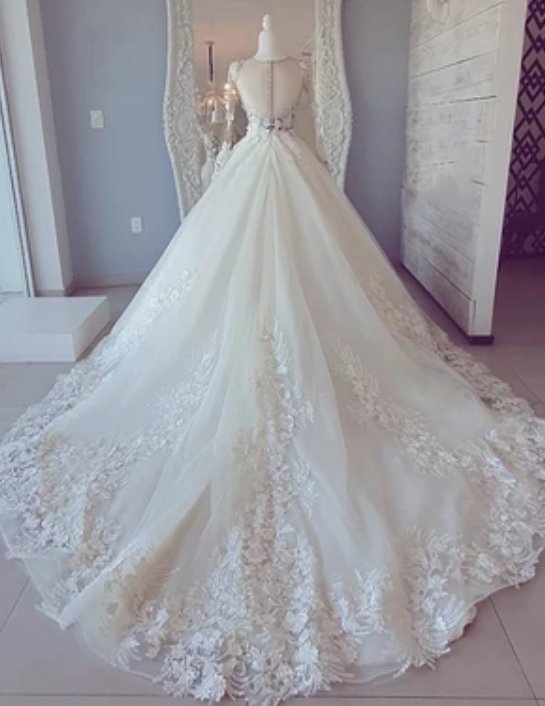 White lace long sleeve ball gown prom dress wedding dress   cg11015