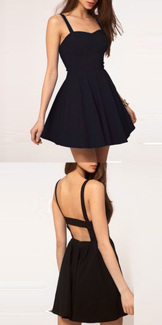 Simple A-Line Spaghetti Straps Backless Black Short Homecoming Dress, Sexy Cocktail Dress cg1102