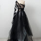 Black Ball Gown Wedding Dresses Tulle one shoulder Wedding Gown Unique prom dress  cg11090