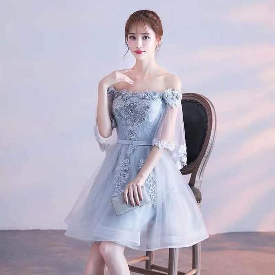tulle homecoming dress lace applique formal dress   cg11099