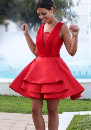 Red Short Cocktail Dress with Open Back,Simple Homecoming Dresses cg1113