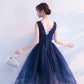 Navy Blue V-Neckline High Low Tulle Party Dress, Blue Homecoming Dress   cg11147