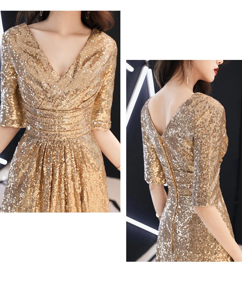 Shiny Sequins Golden Long Bridesmaid Dress, V-Neckline Prom Dress   cg11174