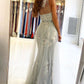 GRAY ONE SHOULDER TULLE LACE LONG PROM DRESS GRAY EVENING DRESS  cg11207