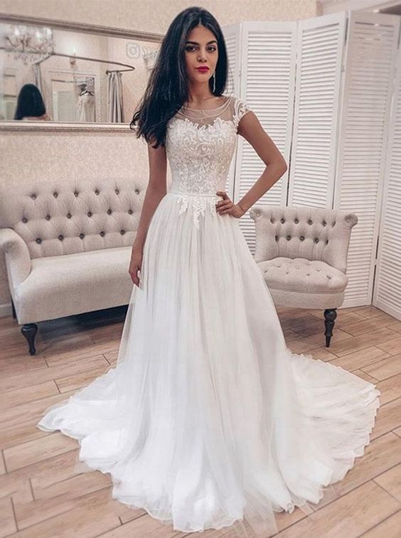 A-line Wedding Dress with Sweep Train,Garden Simple Wedding prom Dress   cg11449