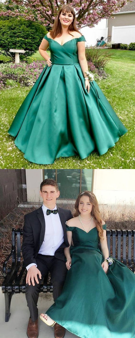 Off the Shoulder Dark Green Ball Gown Prom Dress, Charming Evening Dress   cg11546