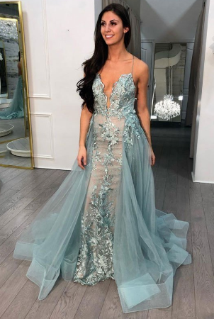 Unique v neck tulle lace long prom dress, evening dress cg1162