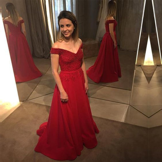 Custom Made Red Prom Dresses,Appliques Lace Evening Party Dress,Sweep Train Long Prom Dress  cg11770