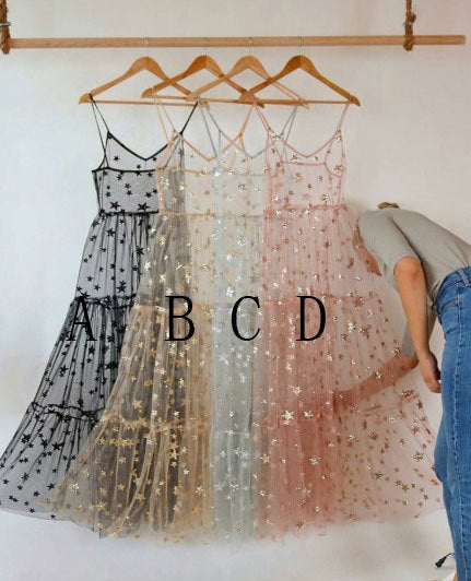 Spaghetti Straps Bling Bling Stars Tulle Dresses for Women Prom Dress   cg11917