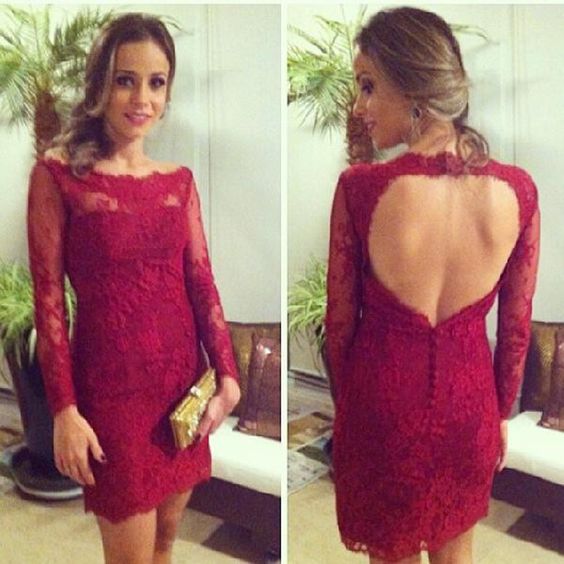 Backless Bridesmaid Dresses, Sexy Long Sleeve Open Back Evening Dresses Homecoming Dress   cg11938