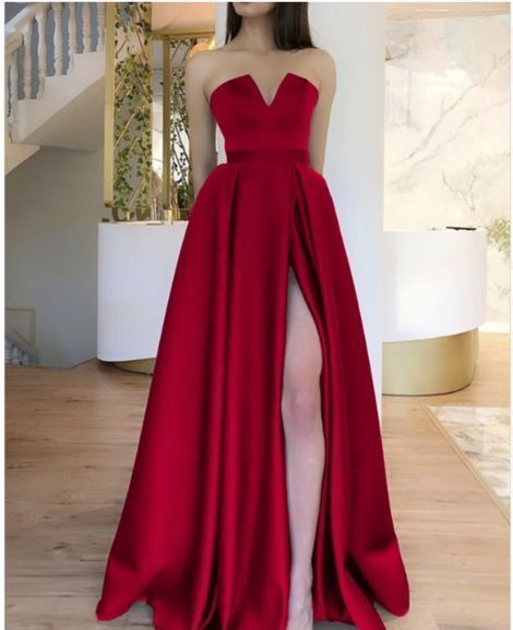 Stylish A Line Satin Long Prom Dresses, Split Slit Evening Party Dress   cg11958