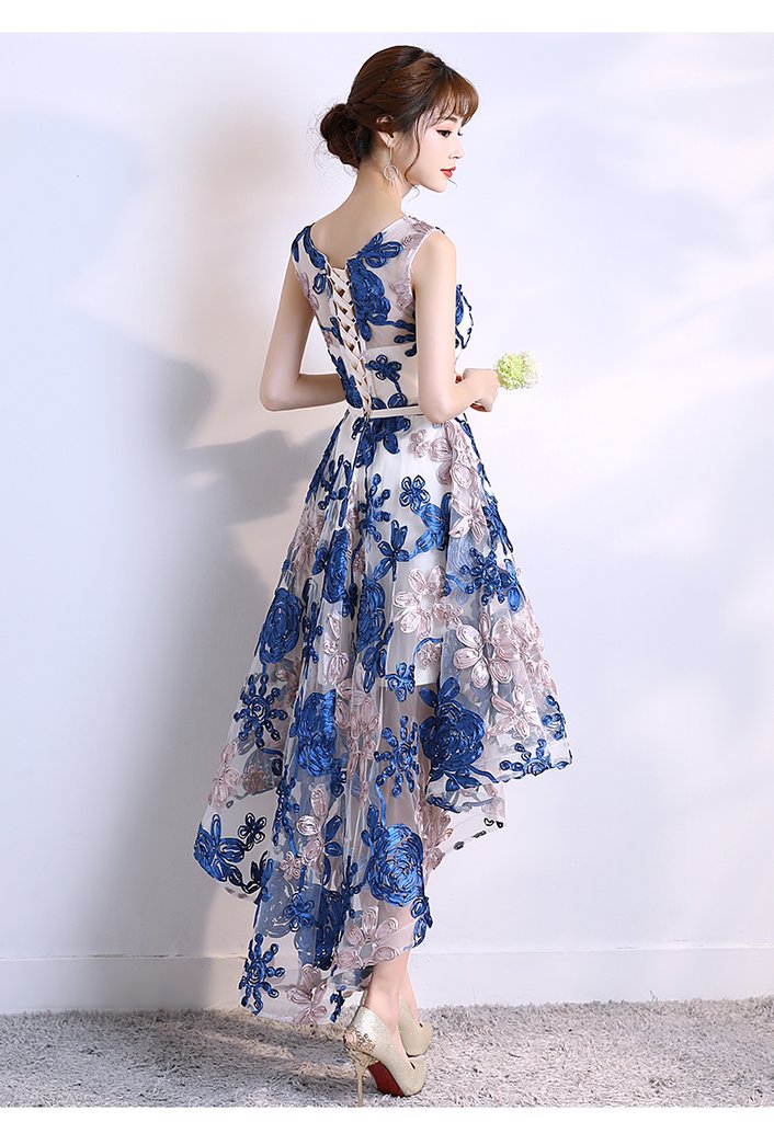 Cute Blue High LowLace Homecoming Dress   cg12067