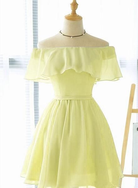 Cute Light Yellow Chiffon Short Party Dress, Short Bridesmaid Dress Homecoming Dress 2020   cg12130
