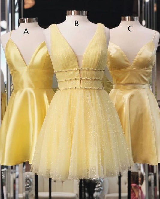 Cute Light Yellow Chiffon Short Party Dress, Short Bridesmaid Dress Homecoming Dress 2020   cg12131