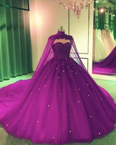Tulle Ball Gown Wedding Dress With Cape Prom Dresses, Evening Dresses   cg12137
