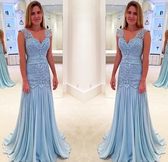 Lace Prom Dresses,Blue Prom Dress,Modest Prom Gown,Light Blue Prom Gown    cg12156