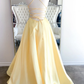 Yellow v neck satin long prom dress evening dress   cg12204