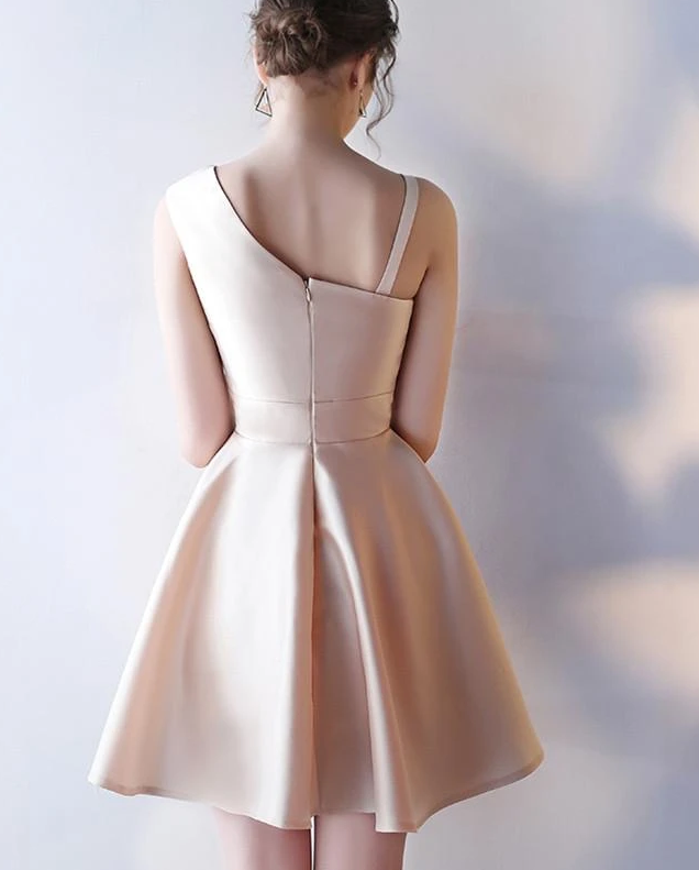 Cute Satin One Shoulder Knee Length Party Dress, A-Line Homecoming Dress   cg12207