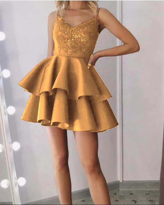 gold short homecoming dress   cg12283