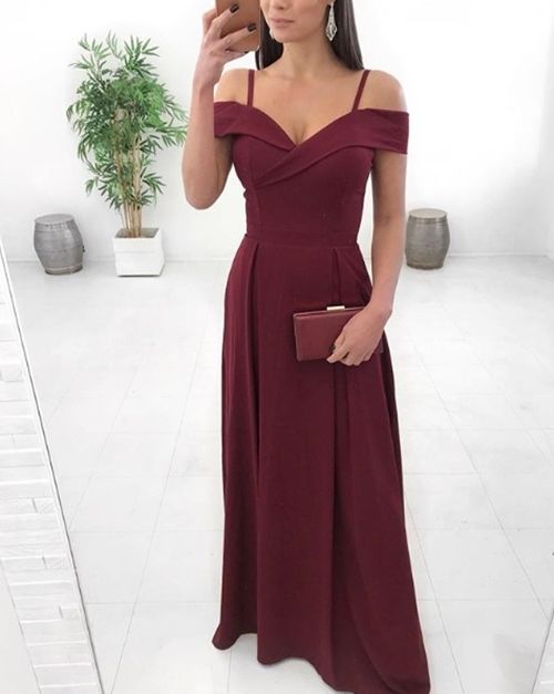 High Quality Cold Shoulder Burgundy Long Prom Evening Dress   cg12288