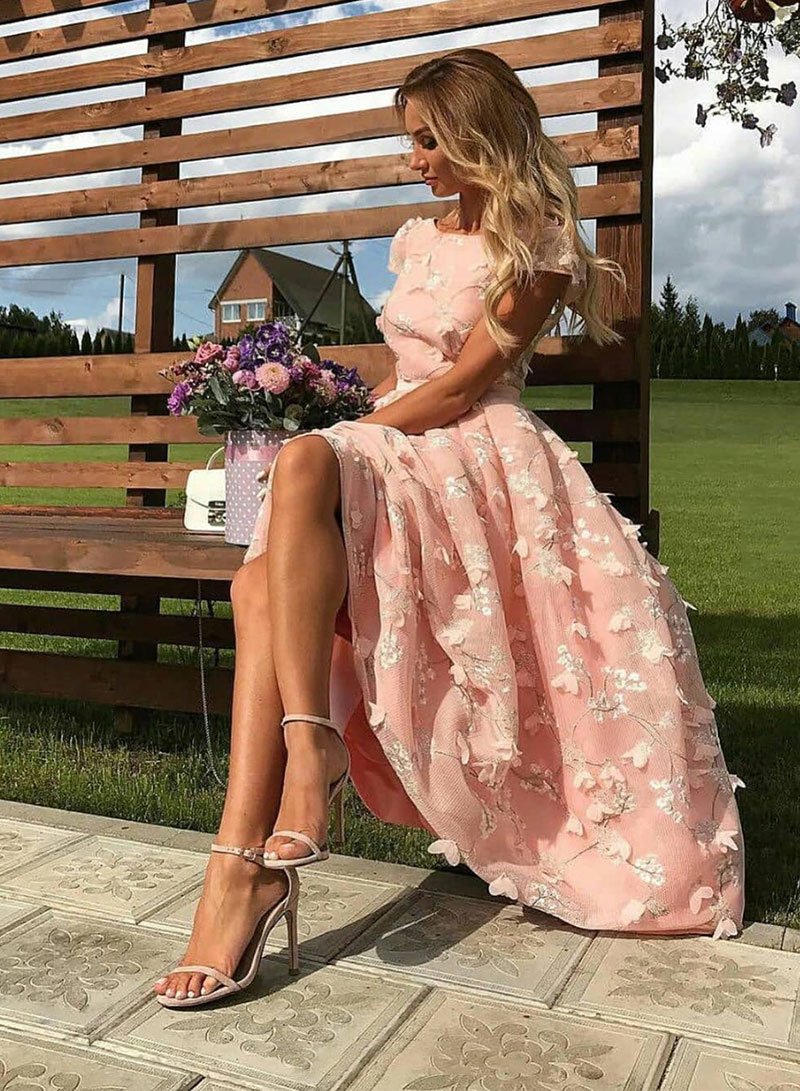 Cute pink tulle short prom dress, sparkly dress cg1234
