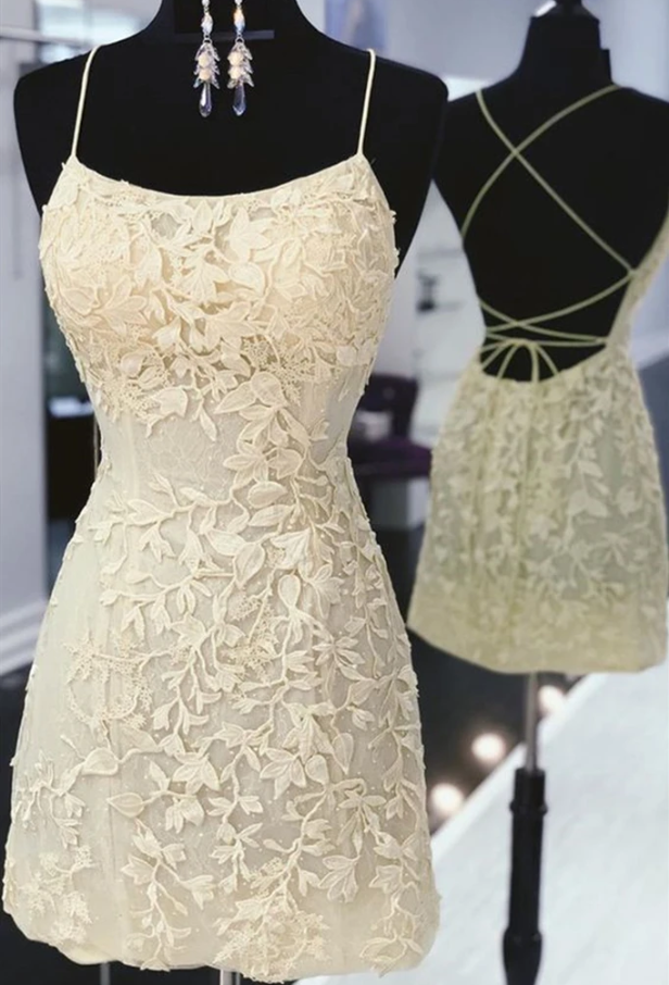 Yellow Lace Formal Graduation Homecoming Dress    cg12385