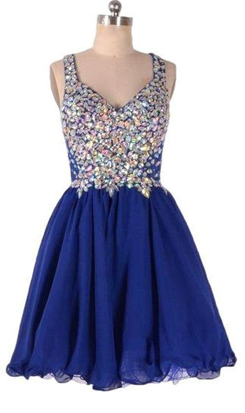 Royal Blue Homecoming Dresses Zippers Sleeveless Tulle Rhinestone Above-Knee   cg12435