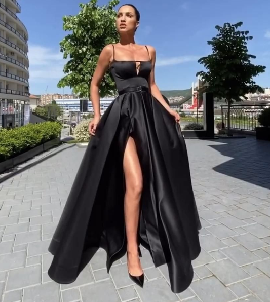 A Line Long Prom Dresses black Evening Dress    cg12580