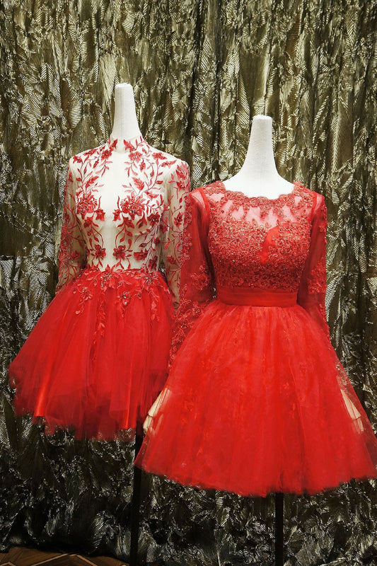 Red lace dress red tulle lace short homecoming dress   cg12588