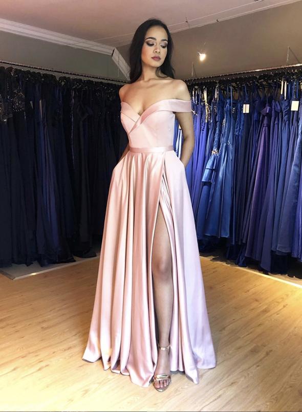 Pink satin long prom dress pink evening dress   cg12686