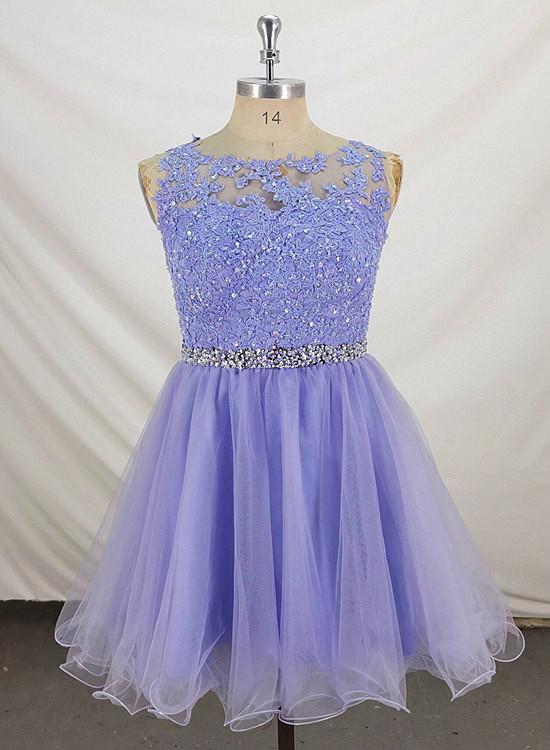 Lovely Lavender Tulle Short Handmade Party Dress, Knee Length Homecoming Dress    cg12687