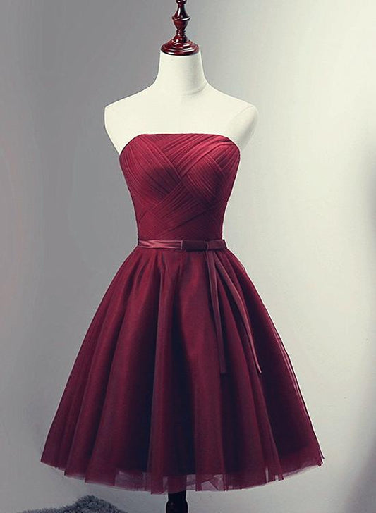 Beautiful Simple Wine Red Tulle Short Party Dress Homecoming Dresses cg12802