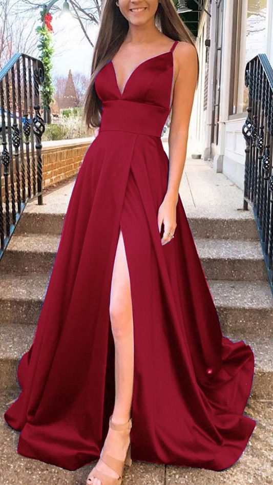 wine red long evening dress prom gown    cg12895