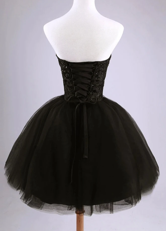 Beautiful Black Short Lace And Tulle Homecoming Dress    cg12962