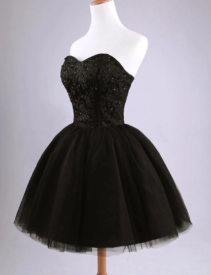 Beautiful Black Short Lace And Tulle Homecoming Dress    cg12962